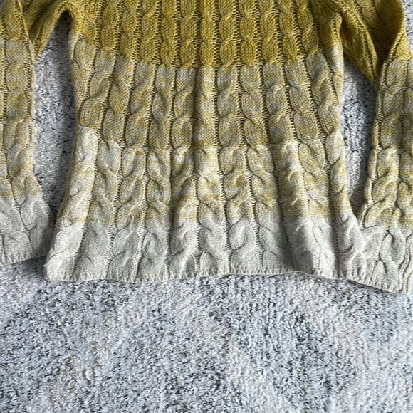 Anthropologie Sparrow Ombre Cable Knit Crewneck Sweater Size Small Yellow Green - Picture 7 of 12